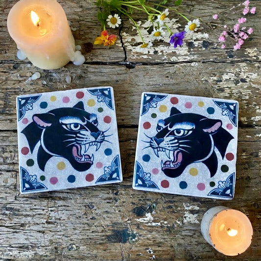 Traditional Old School Panther Coasters