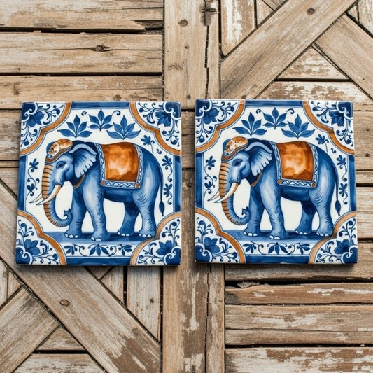 Delft Blue Elephant Stone Coasters