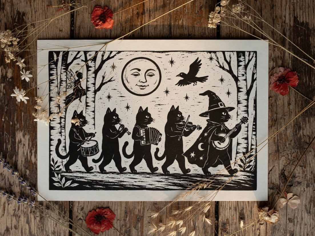 Witchy Cat Parade Print