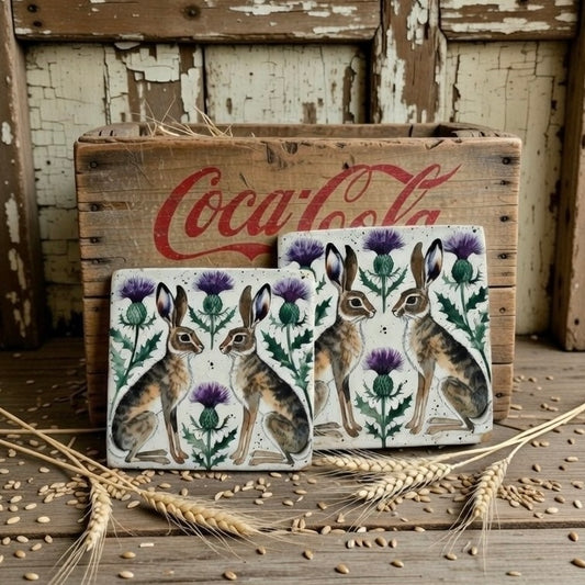 Thistle Hares Natural Stone Coasters