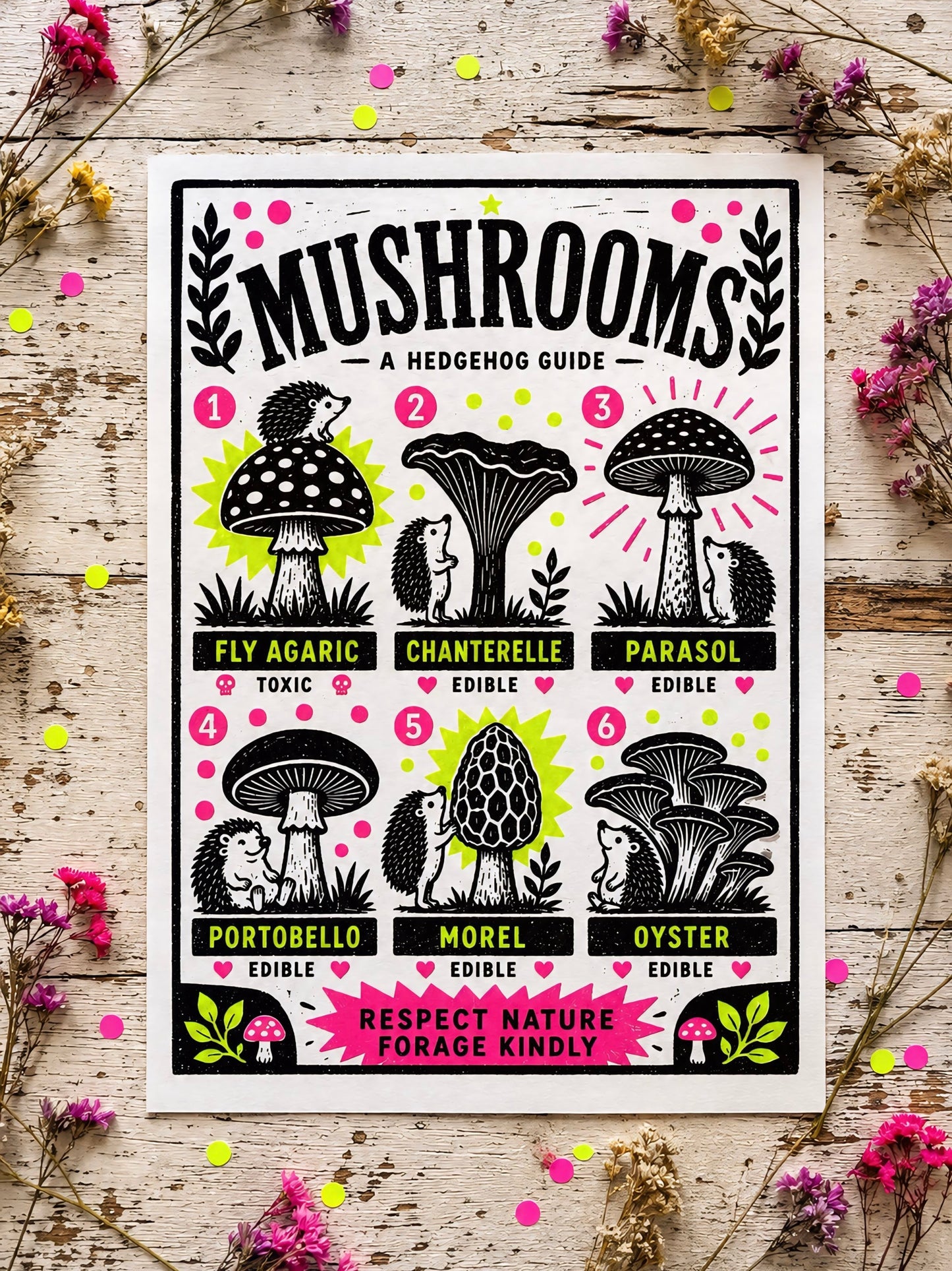 Hedgehog Mushroom Print
