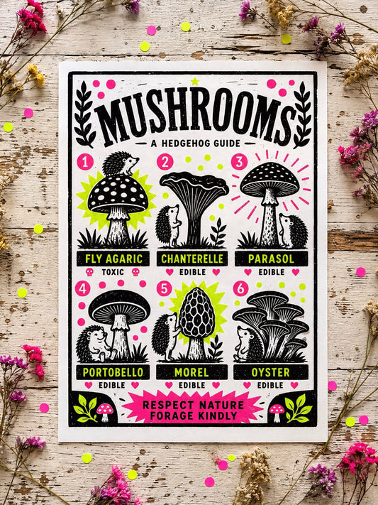 Hedgehog Mushroom Print
