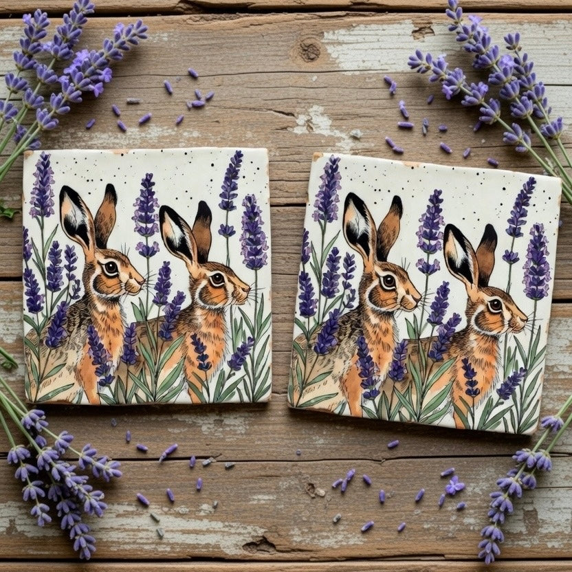 Lavender Hares Natural Stone Coasters