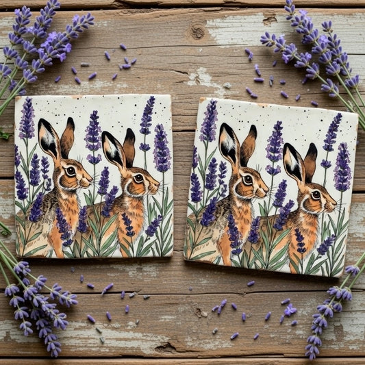 Lavender Hares Natural Stone Coasters