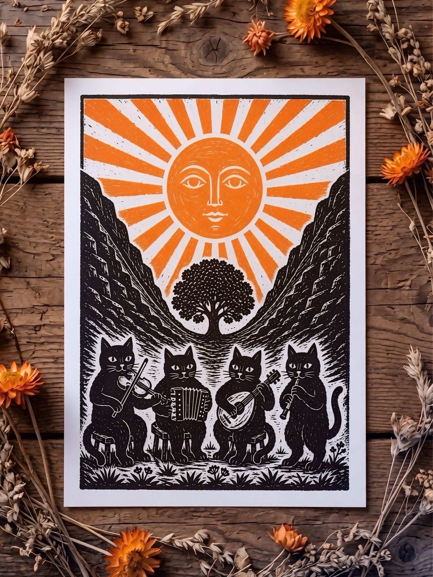 Sycamore Gap Folk Cats Print