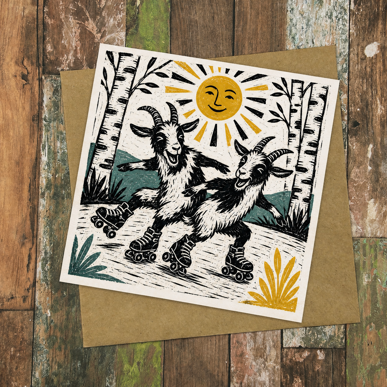 Goat Skaters Greeting Card