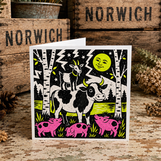 Moonlit Moo & Goat Greeting Card