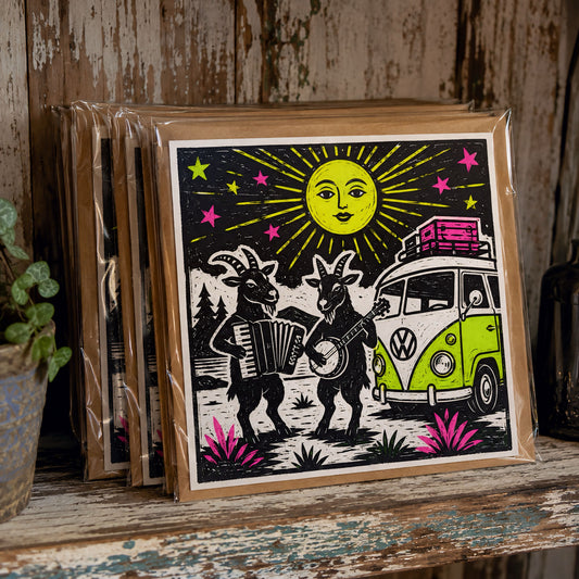 Traveling goat band Greeting Card